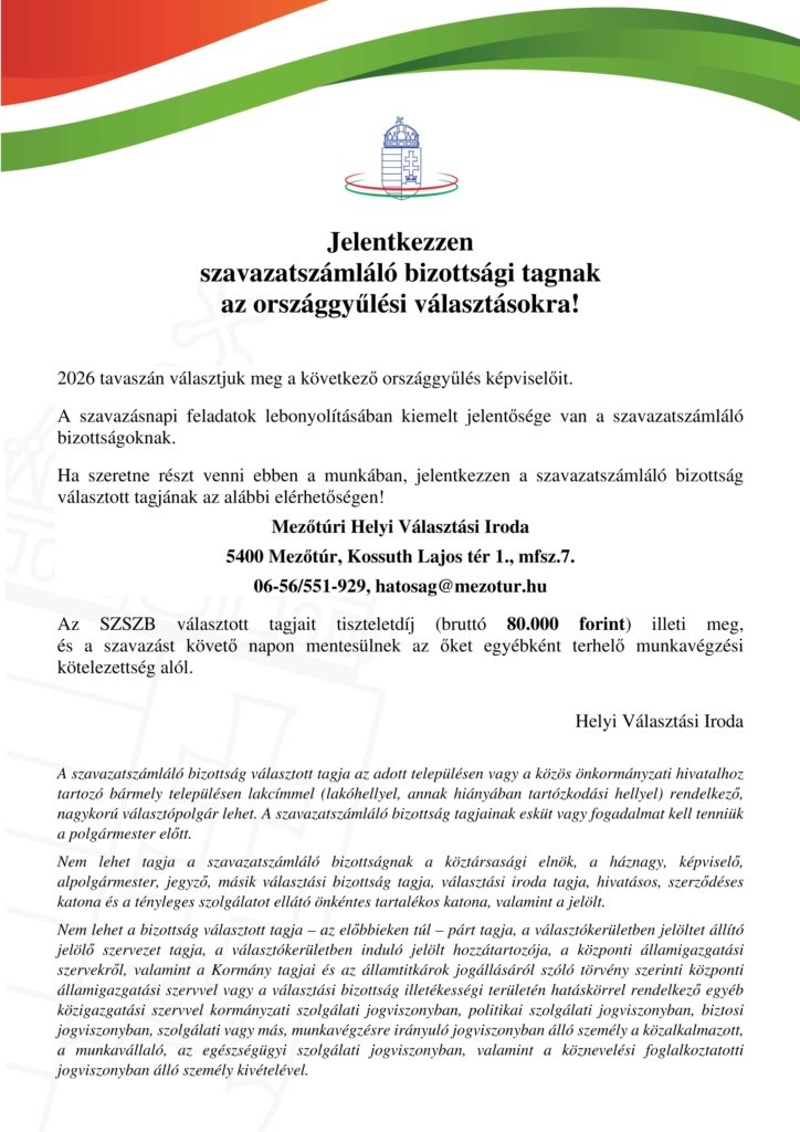 Jelentkezzen szavazatszámláló bizottsági tagnak az országgyűlési választásokra!